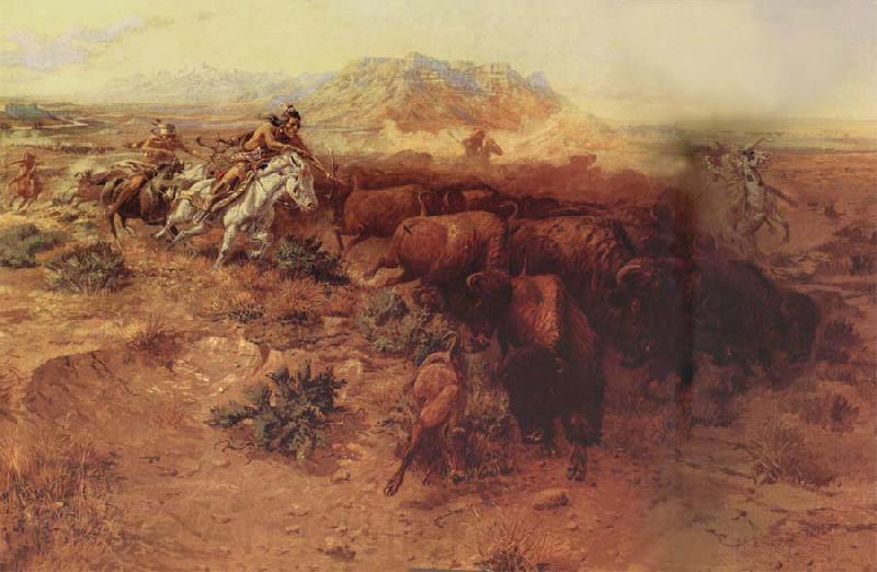 Charles M Russell The Buffalo hunt Spain oil painting art